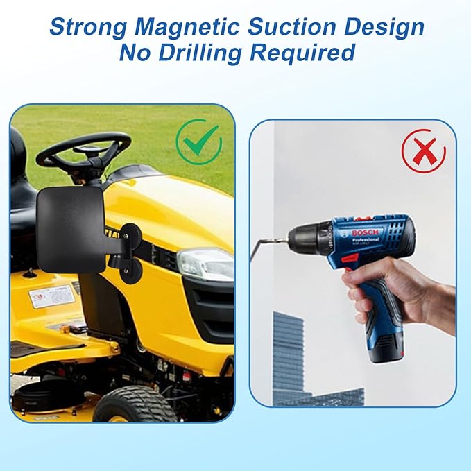 2 PCS Magnetic Tractors Mirror, Forklift Rear View Mirror – 6.69" × 5.11", Tractor Side Mirror with 2.16" Strong Dual Magnets, No-Drill Installation