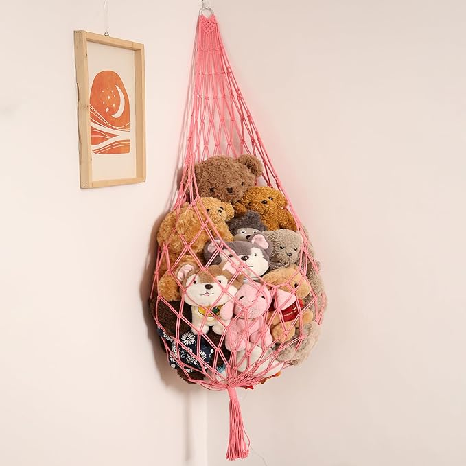 Amdermi Novel Stuffed Animal Hammock Corner Hanging Net for Stuff Aniaml Storage Macrame Toy Display Plush Toy Holder-Perfect