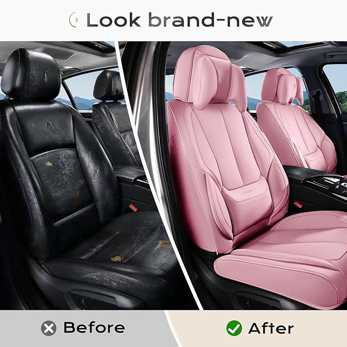 Coverado Seat Covers Full Set, 5 Seats Seat Covers for Cars, Waterproof Nappa Leather Car Seat Covers with Head Pillow, Seat 