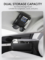 Car Seat Gap Filler with Sun Visor Organizer, Leather Seat Gap Organizer for Phone, Cards, Keys and Sunglasses, Front Seat Storage for Most Cars, SUVs and Trucks