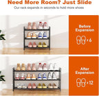Expandable Shoe Rack for Closet Adjustable Metal Shoe Rack for Entryway 18.5"-33" Free Standing Shoe Organizer 12 Pairs with 