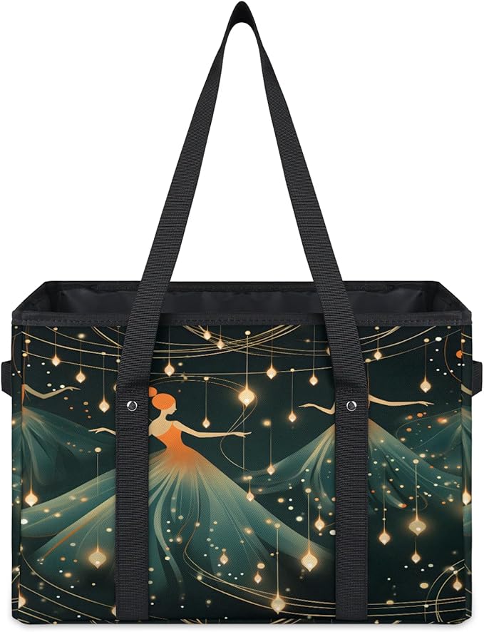 Reusable Grocery Bags Heavy Duty Shopping Bags Foldable Large Tote Bags with Long Handles & Hard Bottom
