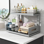 Under Sink Organizer Upgrade To Professional Rails,2-Tier Dual Pull Out Cabinet Storage,Height Adjustable Slide Out Drawers F