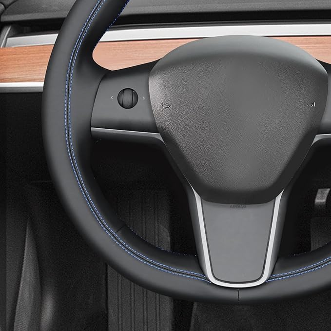 MEWANT Hand Stitched Steering Wheel Cover for Tesla Model 3 2017-2023 / Model Y 2020-2023 for Tesla Model 3/Y Accessories