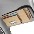 Multi-Pocket Car Visor Organizer with Zippered Compartments - 6-Pocket Sun Visor Storage Pouch for Sunglasses, Phone, Keys, Cards - Universal Fit for Cars, Trucks, SUVs (Beige)