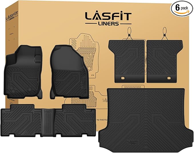 LASFIT Floor Mats & Backrest Mats & Trunk Mat for Toyota RAV4 2006-2012 5 Seat All Weather TPE Custom Fit Floor Liner 1st & 2nd Row & Seat Back & Trunk Mats Full Set Accessories, Black