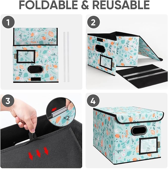 BALEINE File Organizer Box with Lid, Collapsible File Folder Organizer with Plastic Slide, Hanging File Folder Box for Office