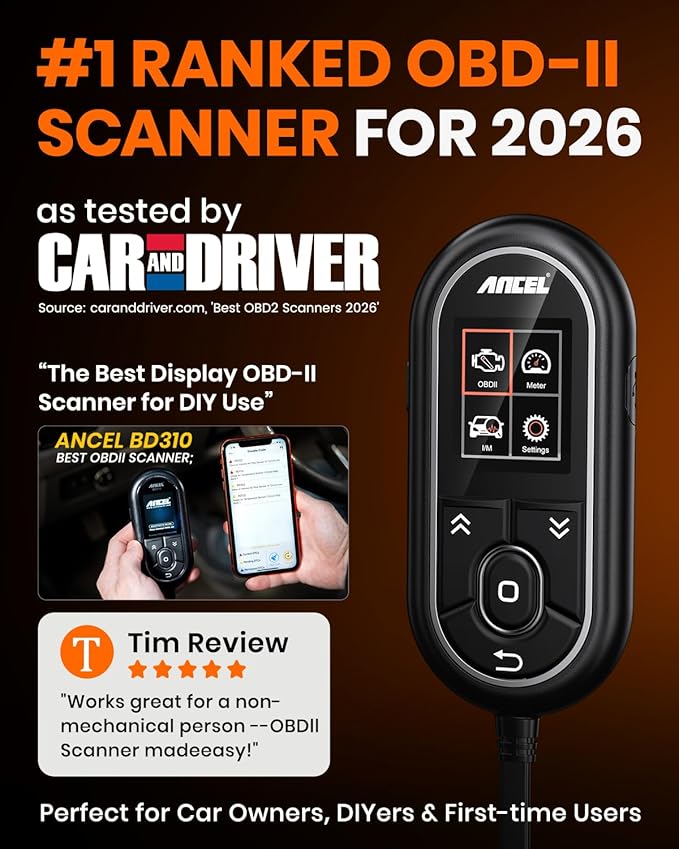 ANCEL BD310 OBD2 Scanner & Engine Code Reader - Advanced Battery Test, Trip Analysis, Performance Test, Bluetooth Diagnostic
