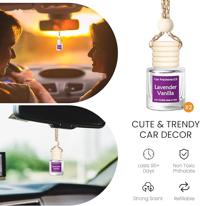 Hanging Car Air Freshener, Long Lasting Scent, Cute Air Fresheners for Women, 2 Pack Non-Toxic Essential Oil Diffuser, Made i