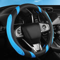 Concave Convex Massage Black Blue Microfiber Leather Steering Wheel Cover, 14.5-15 Inch Non-Slip Breathable Microfiber Car St