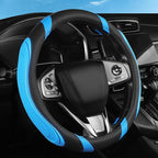 Concave Convex Massage Black Blue Microfiber Leather Steering Wheel Cover, 14.5-15 Inch Non-Slip Breathable Microfiber Car St