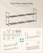 SONGMICS Shoe Rack, 2-Tier Shoe Organizer, Metal Storage Shelf, Upright or Upside Down, for 15-18 Pairs, Stackable, for Entry