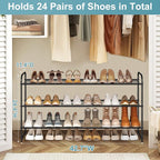 AOODA Long 3 Tier Metal Shoe Rack for Closet Wide Stackable Shoe Storage Organizer for Entryway, Bedroom, Floor, 24-Pairs Men