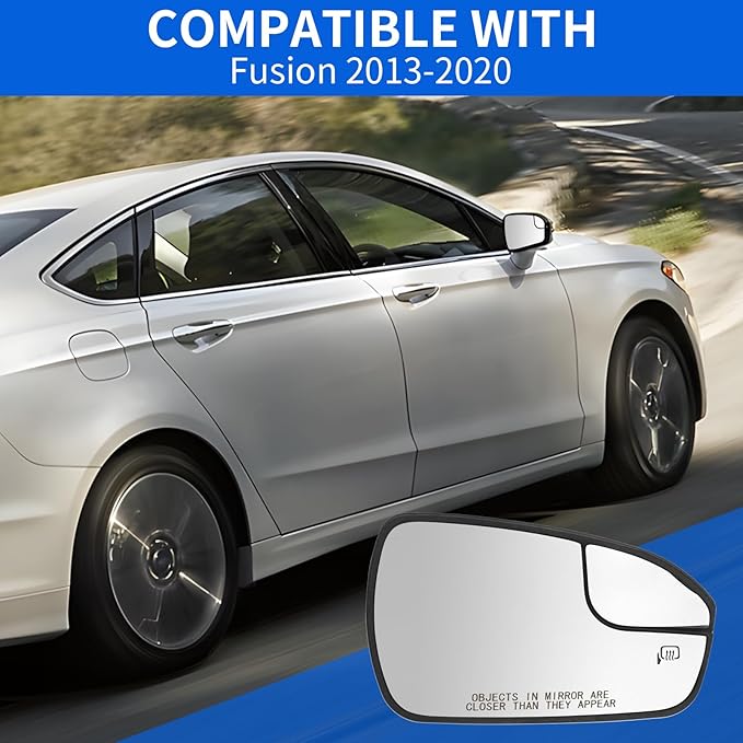 JINCHEN Passenger Side Mirror Glass for 2013 2014 2015 2016 2017 2018 2019 2020 Fusion, Heated Mirror Glass With Backing Plate DS7Z17K707B