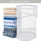 BATTOO 2 Pack White Large Collapsible Laundry Basket Foldable Mesh Pop Up Hamper with Handles for Laundry Room, Bathroom, Kid