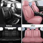 Nappa Leather Car Seat Covers Full Set, Pink Car seat Protector 5 Seats, Waterproof Car Seat Cushion, Universal Automotive Se