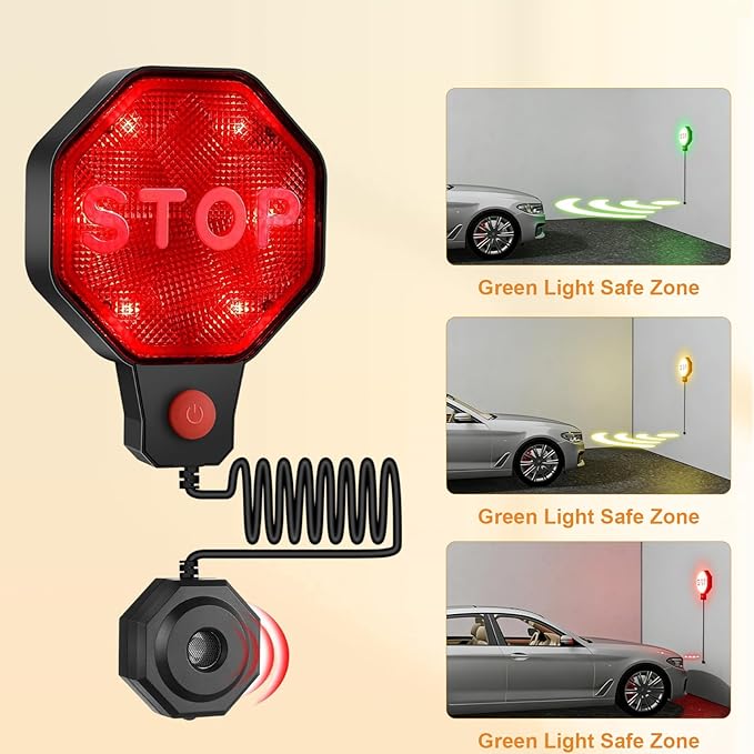 Adjustable Garage Parking Sensor with LED Indication, Garage Parking Aid Set Stop Distance 6"–6 ft, Battery (Not Included) or USB Powered, No-Punching Required (Black)