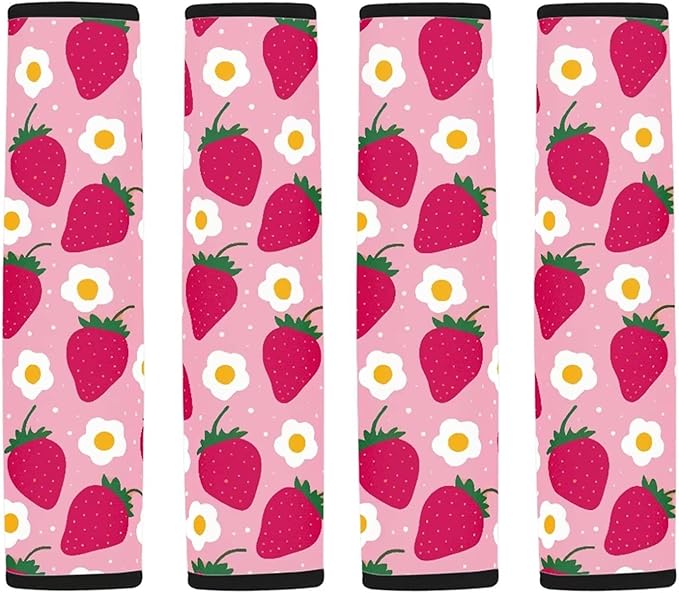 Forchrinse Pink Strawberry Floral Car Seat Belt Cover,4 Pack Car Seat Strap Cover Pad Travel Cushion,Soft Strap Shoulder Pad for Women Girls