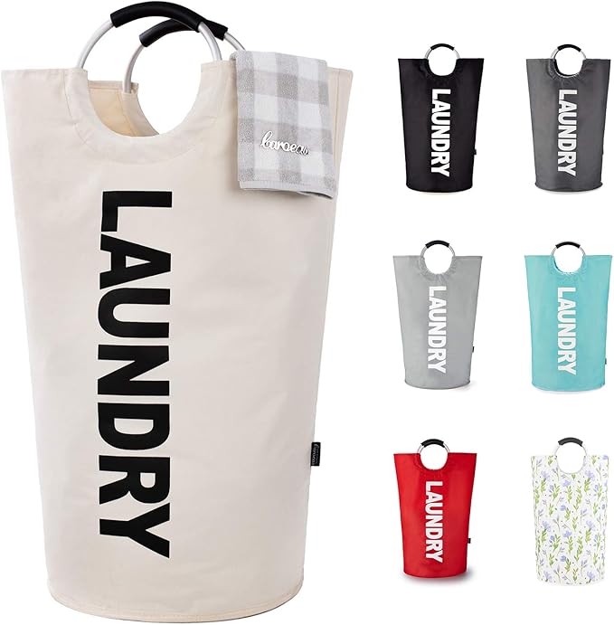 Caroeas 100L Laundry Basket,Large Laundry Hamper, Laundry Bag with Padded Handles, Clothes Hamper Stands Up Well, Collapsible