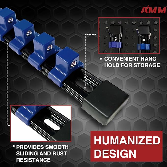 AMM 9-Piece Socket Organizer, 1/2 inch, 3/8 inch and 1/4 inch Drive ABS Tools-Blue Socket Holder,Heavy Duty Socket Racks, Pre