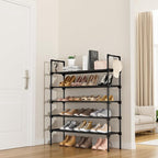 LANTEFUL 5 Tier Shoe Rack for Closet Shoe Organizer with 5 Hooks, Long Shoe Shelf Storage for Shoe and Boot Stackable Free St