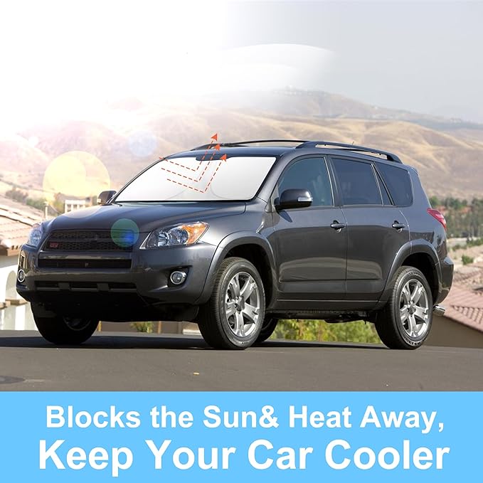 TINGLU Sun Shade for Toyota RAV4 2006-2012 Accessories Windshield Sun Shade Window Shade UV Rays Protection Sun Visor Cover with Steering Wheel Sunshade Storage Bag