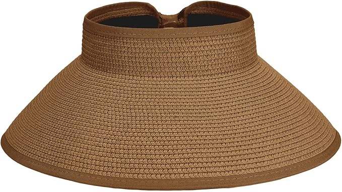 Sun Visor Hat for Women, Wide Brim Straw Summer UV Protection Hat, Foldable Roll-up Packable Beach Cap