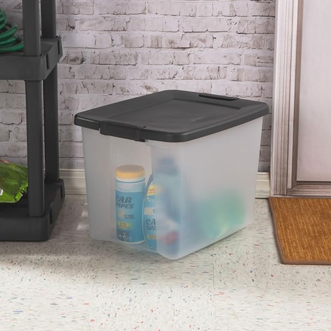 Sterilite 6-Pack ShelfTote, Clear Plastic Storage Bins with Lids, 50 Quart, Gray - Stackable Organizing Container Boxes for C
