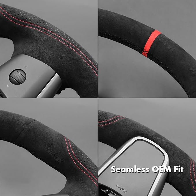 MEWANT DIY Stitching Steering Wheel Cover Wrap for Tesla Model 3 Highland 2023-2025/Model Y 2025 Highland for Tesla Model 3/Model Y Accessories(3D Style)