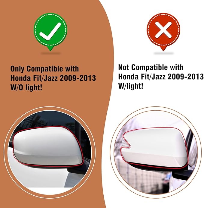 OWITAI Compatible with Honda Fit/Jazz Right Passenger Side Mirror Cap Cover 2009 2010 2011 2012 2013, White Door Rearview Mirror Cover Replacement Without Turn Signal Light for Fit/Jazz