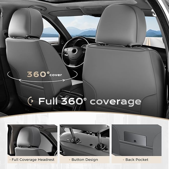Coverado Car Seat Covers Full Set, Seat Covers for Cars, Front Seat Covers and Back Seat Cover Waterproof Leather Automotive 