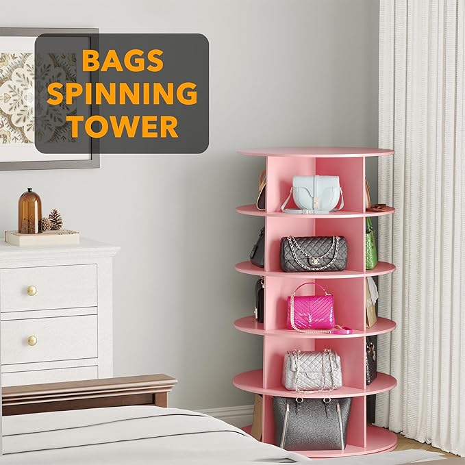 SpaceAid 5 Tier Rotating Shoe Rack Tower, Spinning Shoe Display Lazy Susan, Revolving 360 Shoe Rack Storage Round Carousel, V