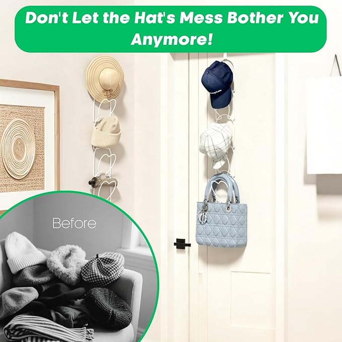 LINFIDITE 15 PCS Baseball Hat Rack Hanger Holder Organizer Multi Hook Wall Mounted Over Door Cap Display Storage Rack Cap Hol