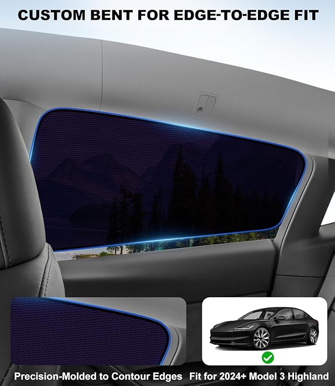XCBYT Car Window Shades for Tesla Model 3 Highland 2024-2026 | Static Cling Rear Side Sun Shade, UV & Heat Blocking, Privacy Protection, Easy On & Off