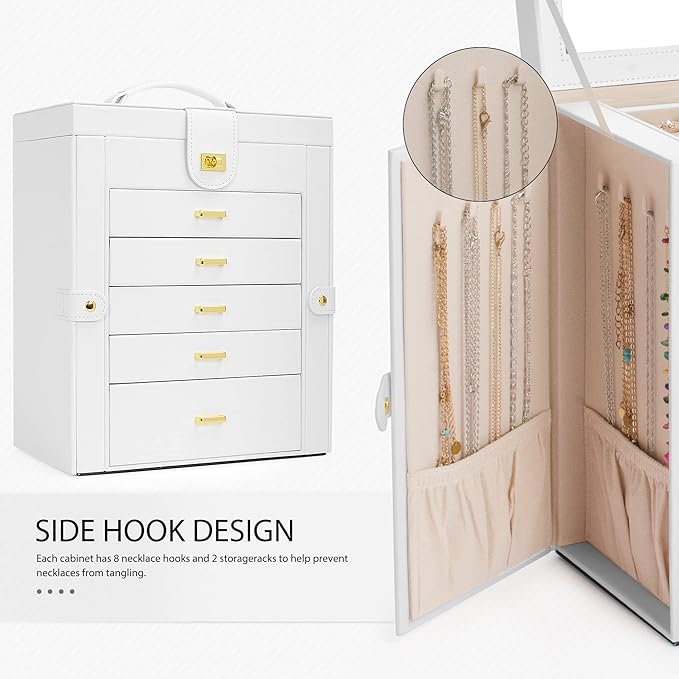 AKOZLIN Functional 6-Tier Jewelry Box Organizer with 5 Drawers Leather Jewelry Storage Case for Women Girls Ring Necklace Ear