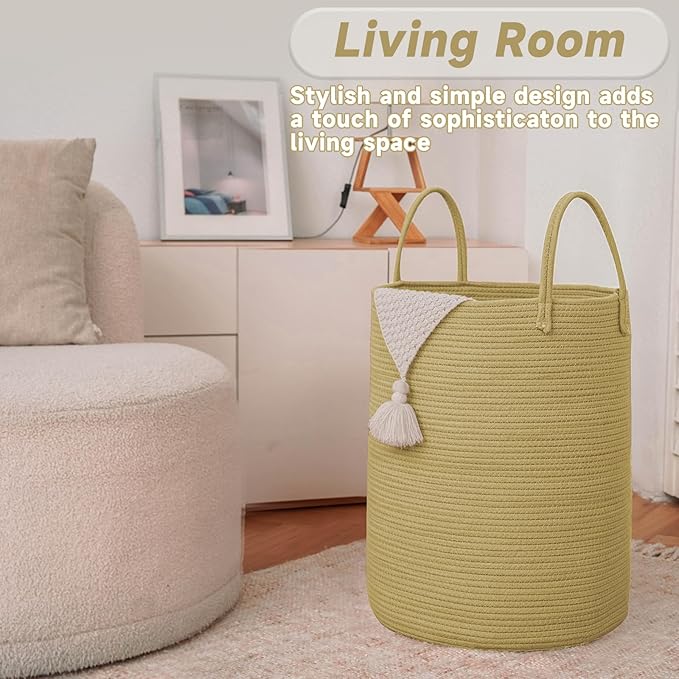 JMvicyroam Large Woven Laundry Basket Hamper,80L Cotton Rope Storage Bin for Blankets,Toys and Clothes,Decorative Tall Nurser