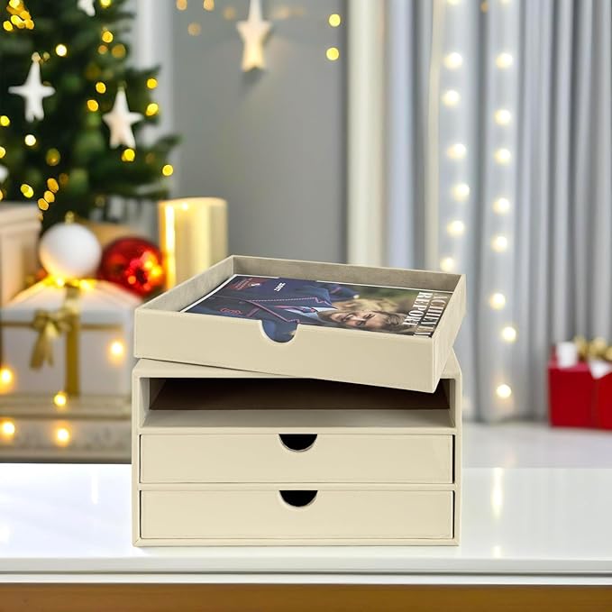 UnionBasic Document Organizer, 3-Drawer File Cabinet Document Storage Box, Office Desktop Filing Organizer, Seashell
