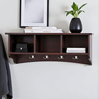 Shaker Cottage Wall-Mounted Coat Rack with 3 Storage Cubbies and 4 Hooks – Space-Saving Storage Rack and Wall Shelf Organizer