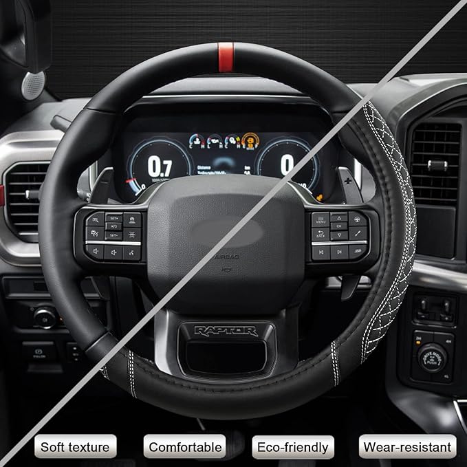 West Llama Customized Auto Car Steering Wheel Cover for Ford F-150, F-250, F-350, Expedition(Diamond Quilted - Black+Gray)