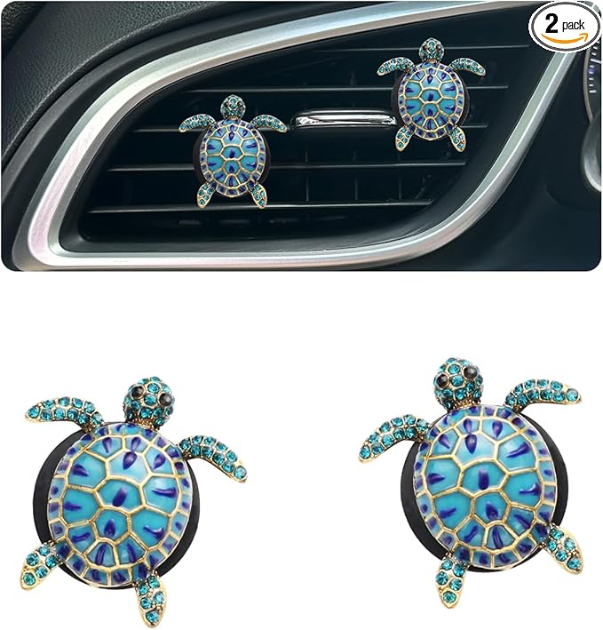 Sea Turtles Car Decor,Cute Beach Themed Air Freshener Vent Clips,2pcs Glamorous Blue Turtle Coastal Car Accessories Interior 
