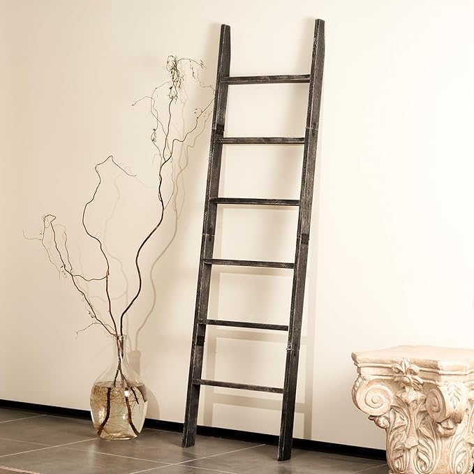 Blanket Ladder for The Living Room 6-Tier, Wooden Decorative Quilt Holder for Bed Room, Wall-Leaning Wood Towel Rack for Bath