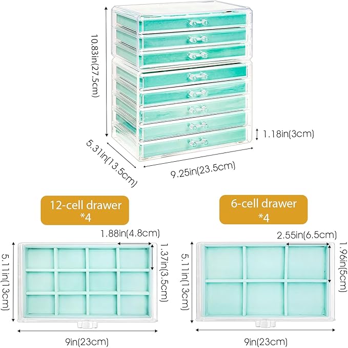 ProCase Earring Holder Organizer Jewelry Box with 8 Drawers, Acrylic Clear Earring Case with Adjustable Velvet Trays for Wome