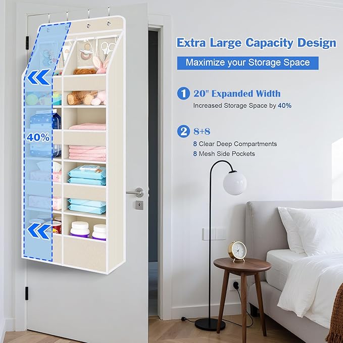 Univivi 5-Shelf Fabric Door Storage Over Door Hanging Organizer with 8 Large Pockets and 4 Small PVC Pockets Closet Cabinet W