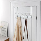 Dseap Over The Door Hook Hanger - Fits 1 3/8" to 1 3/4" Standard Doors | 5 Tri Hooks Heavy Duty Towel/Coat Rack | Door Organi