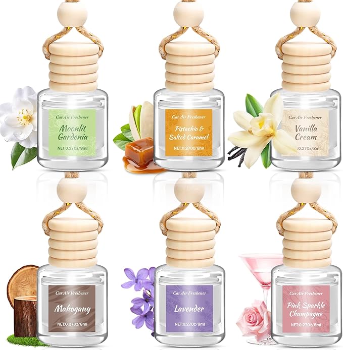 6 Pack Car Air Freshener for Women, Long Lasting Slow-Release Natural Essential Oil Scents Air Freshener Diffuser, Hanging Cu