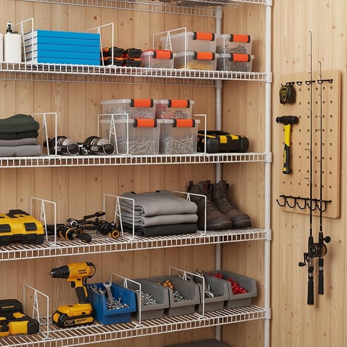 Wire Shelf Dividers - White Closet Organization & Storage Organizer - No Tool Shelf Divider for Wire Shelves - Metal Shelf Ac