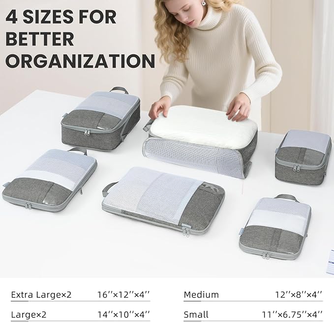 Compression Packing Cubes for Travel, Lightweight Vacation Travel Essentials, Travel Accessories for Suitcase Organizer Bags 