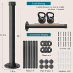 Cast Iron Wall Mounted Clothes Rack, Heavy Duty Industrial Pipe Clothing Rack for Hanging Clothes, Garment Racks for Wardrobe
