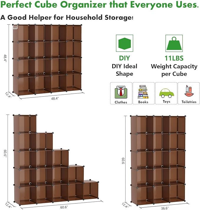 C&AHOME 16-Cube Storage Organizer, Plastic Shelves Units, DIY Closet Organizer, Modular Shelves Ideal for Home, Bedroom, 48.4