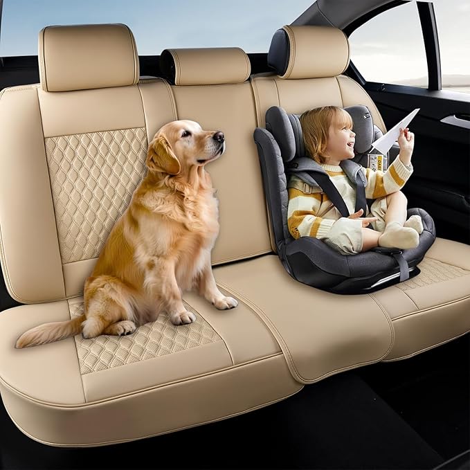 Coverado Leather Rear Seat Covers for Cars, Waterproof Back Seat Cover, Universal Automotive Seat Cushion Protector for Most 